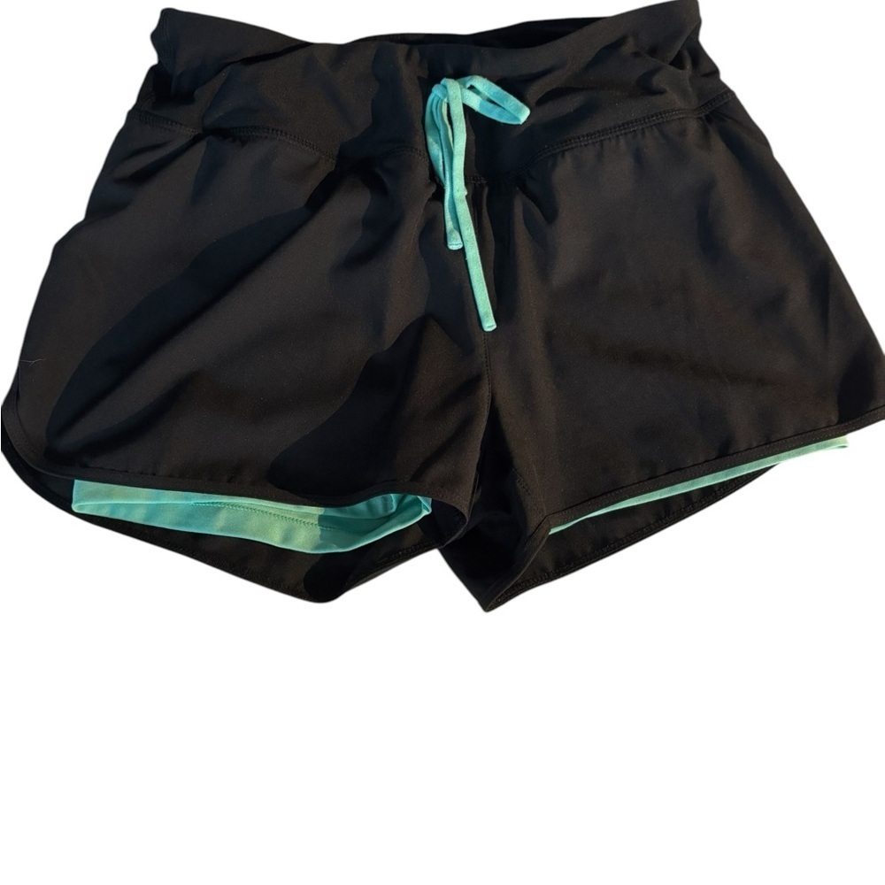MPG Women's Black and Teal spandex shorts with built in fitted Shorts size XS